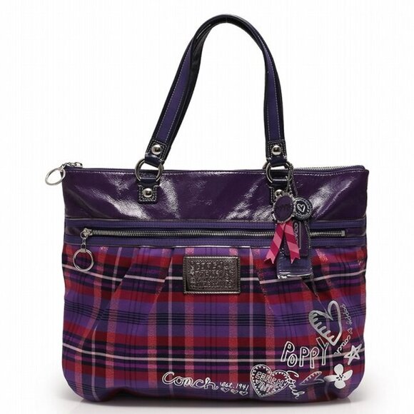 Coach 15886 Poppy Tartan Plaid Glam Tote Bag EUC! - Picture 1 of 15